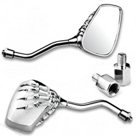 Mirror Set for ebikes and motor vehicles - Chrome- skeleton hand  Universal For Ebike Pros, Daymak, Emmo,Tao Tao, Gio and all other makes and models 8mm and 10 mm adapter included  universal thread ebike mirror